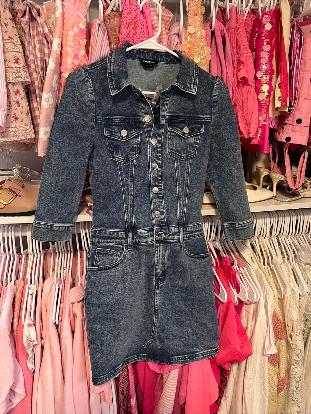 NWT-bebe Dark Blue Denim Midi Dress Jacket